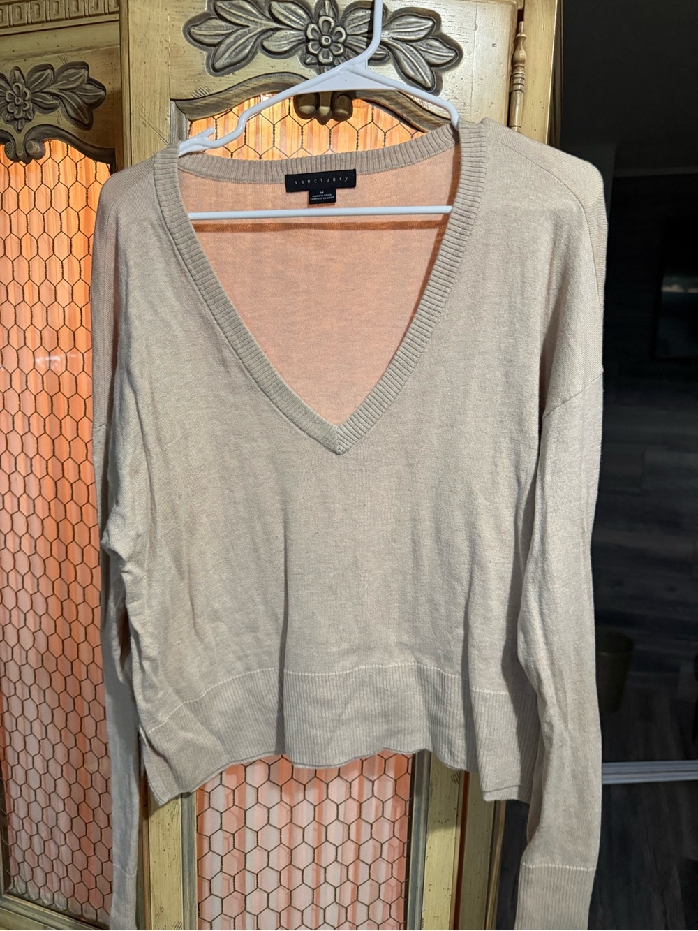 Sanctuary Women's V-Neck Sweater in Light Beige